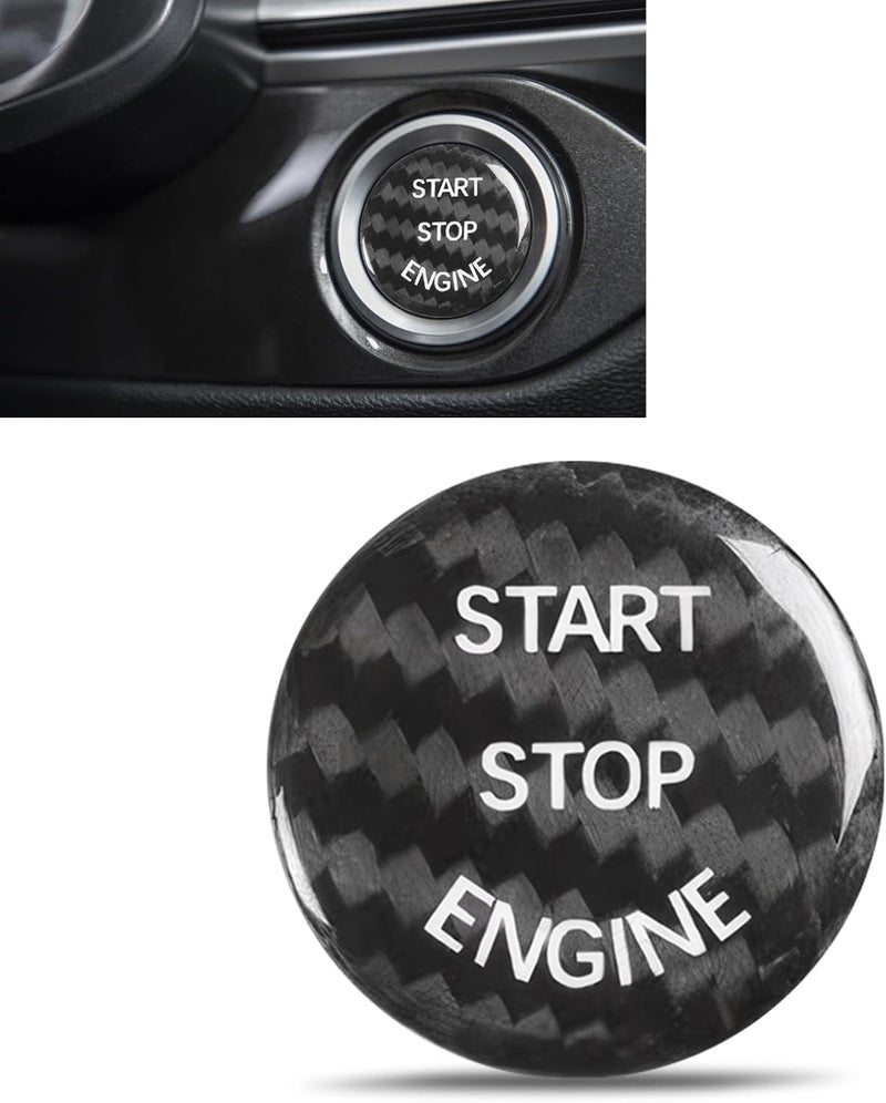 Arwrilt Car Push Start Button Cover, Carbon Fiber Engine Start Button Cover, Start Stop Button Cover Sticker, Car Interior Decoration Accessories, Universal for Most Cars (Carbon Fiber Black) - Image 1
